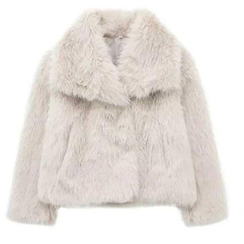 Women's Shawl Collar Pile Faux Fur Coat - Open Front, Cozy & Stylish Outerwear