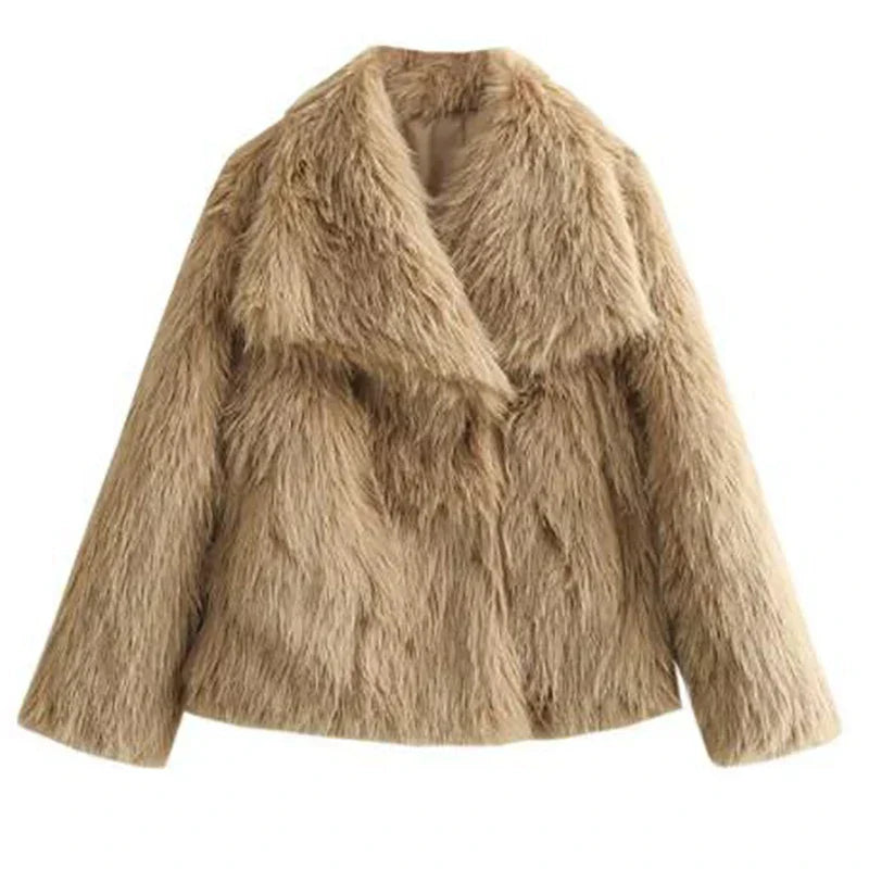 Women's Shawl Collar Pile Faux Fur Coat - Open Front, Cozy & Stylish Outerwear