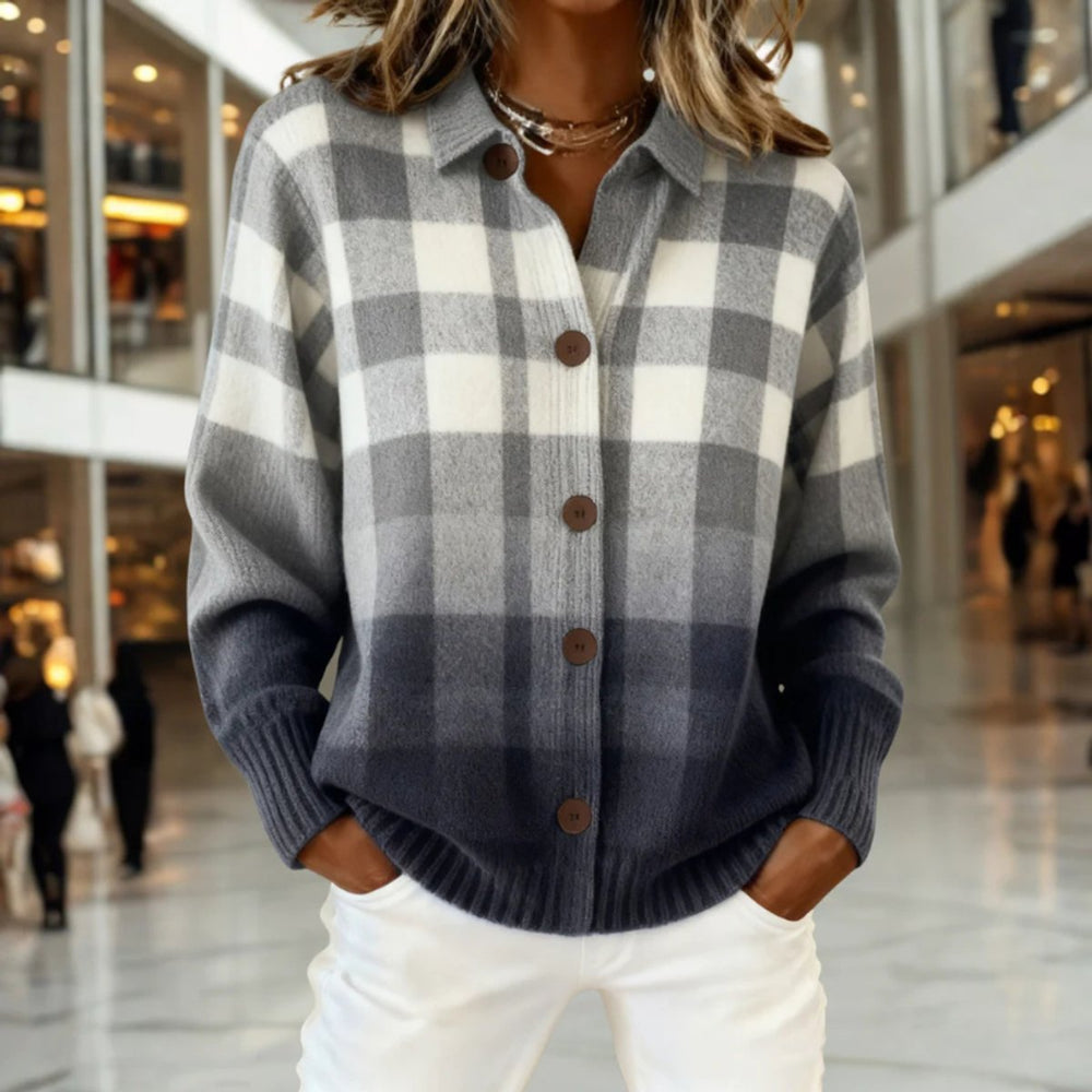 Eleanor | Women's Plaid Button-Front Knit Cardigan Sweater