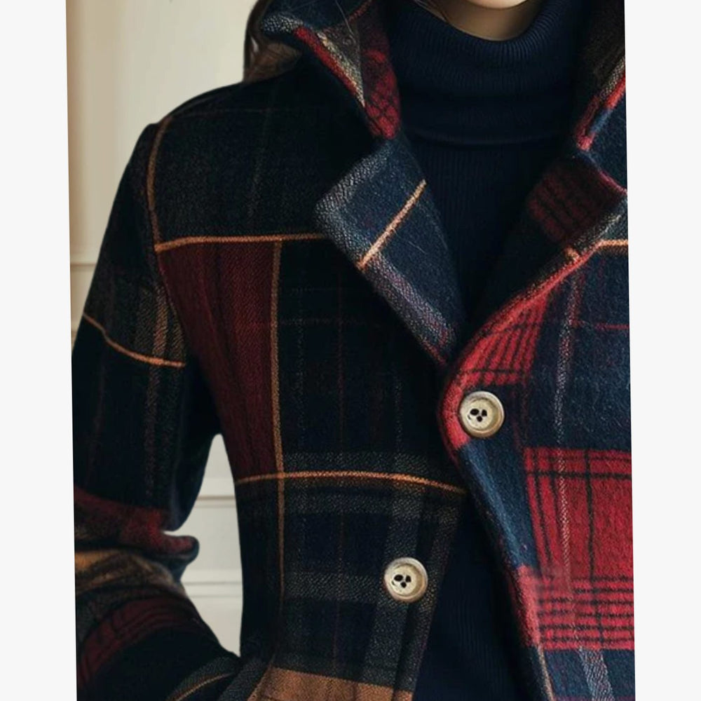 Sophia | Women's Plaid Double-Button Cropped Winter Coat Jacket