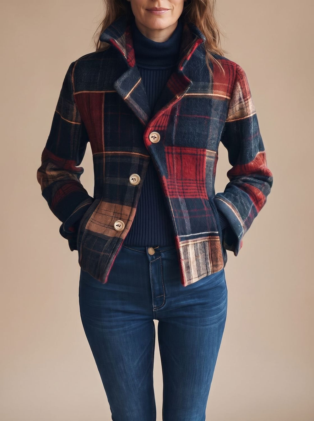 Sophia | Women's Plaid Double-Button Cropped Winter Coat Jacket