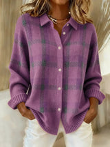 Evelyn | Women's Plaid Knit Button-Up Oversized Jacket Cardigan