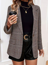 Emma | Women's Plaid Long-Sleeve Tailored Blazer Jacket