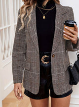 Emma | Women's Plaid Long-Sleeve Tailored Blazer Jacket - 2