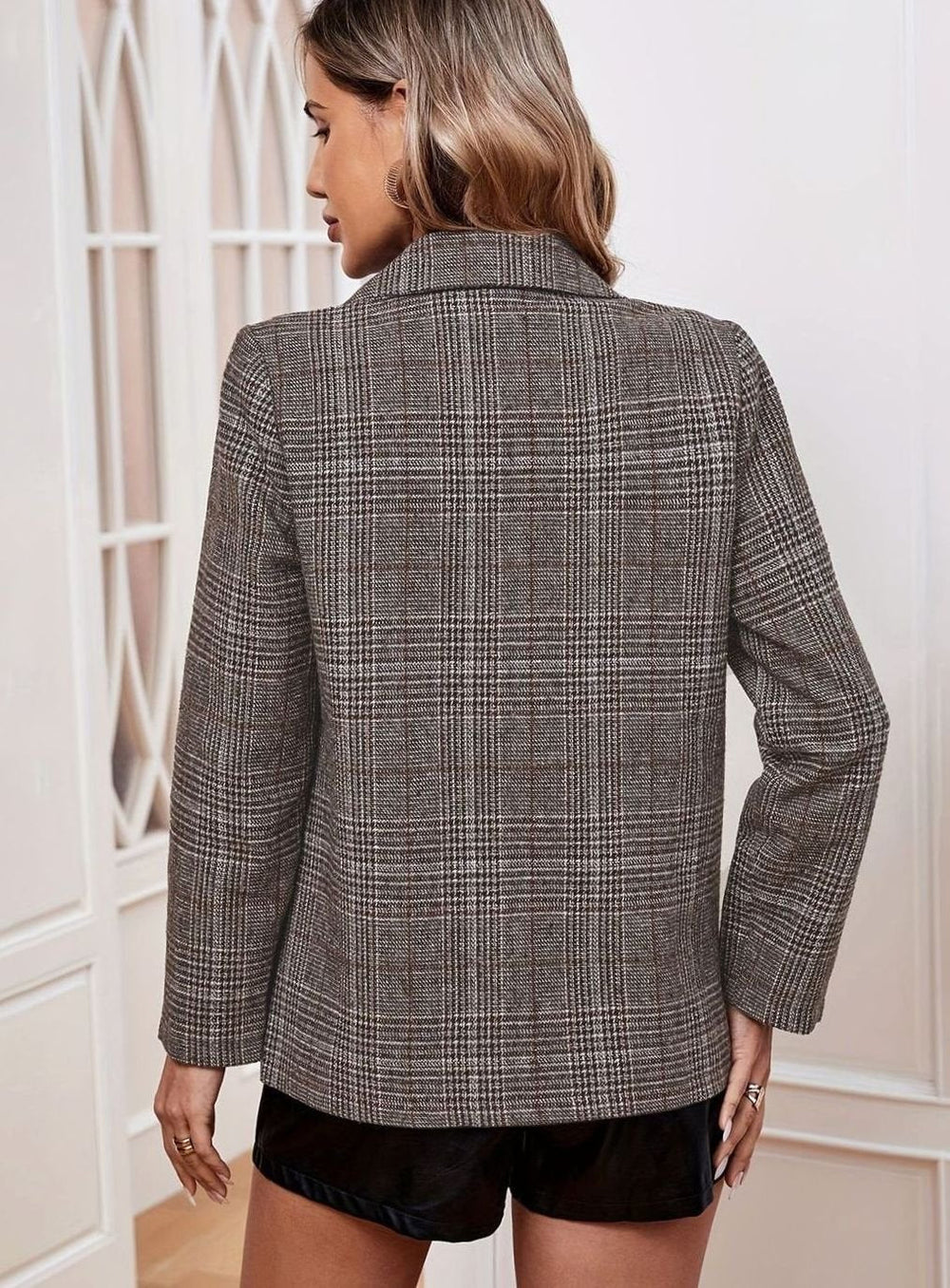 Emma | Women's Plaid Long-Sleeve Tailored Blazer Jacket - 3