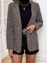 Emma | Women's Plaid Long-Sleeve Tailored Blazer Jacket - 4
