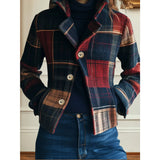 Mia | Women's Plaid Patchwork Single-Breasted Wool-Blend Jacket