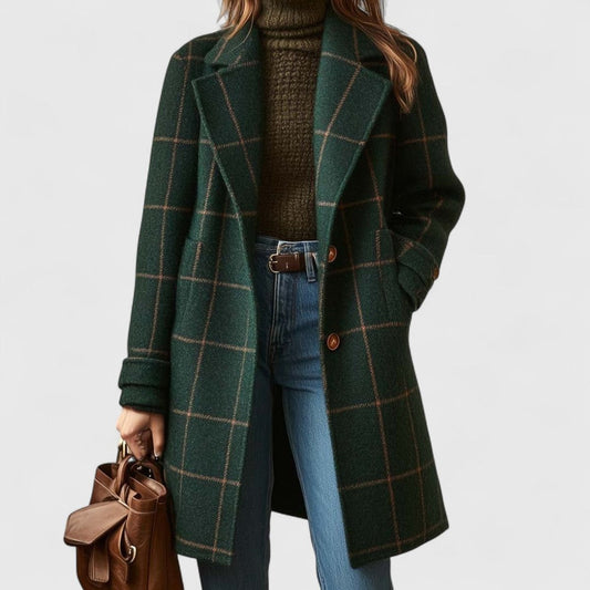 Women's Plaid Wool-Blend Longline Coat – Notch Lapel