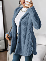 Grace | Women's Plush Hooded Button-Front Long Cardigan