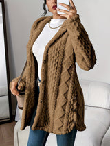 Grace | Women's Plush Hooded Button-Front Long Cardigan