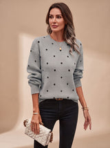 Amelia | Women's Polka Dot Crewneck Knitwear Ribbed-Trim Sweater