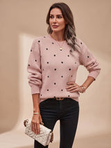Amelia | Women's Polka Dot Crewneck Knitwear Ribbed-Trim Sweater