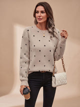 Amelia | Women's Polka Dot Crewneck Knitwear Ribbed-Trim Sweater