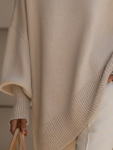 Women's Cozy Poncho-Style Knit Pullover Sweater - Ribbed Trim & Crewneck Design for Ultimate Comfort