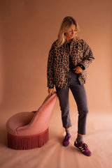 Stylish Women's Quilted Bomber Jacket - Animal Print, Snap Front Closure, Trendy Outerwear