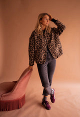 Stylish Women's Quilted Bomber Jacket - Animal Print, Snap Front Closure, Trendy Outerwear