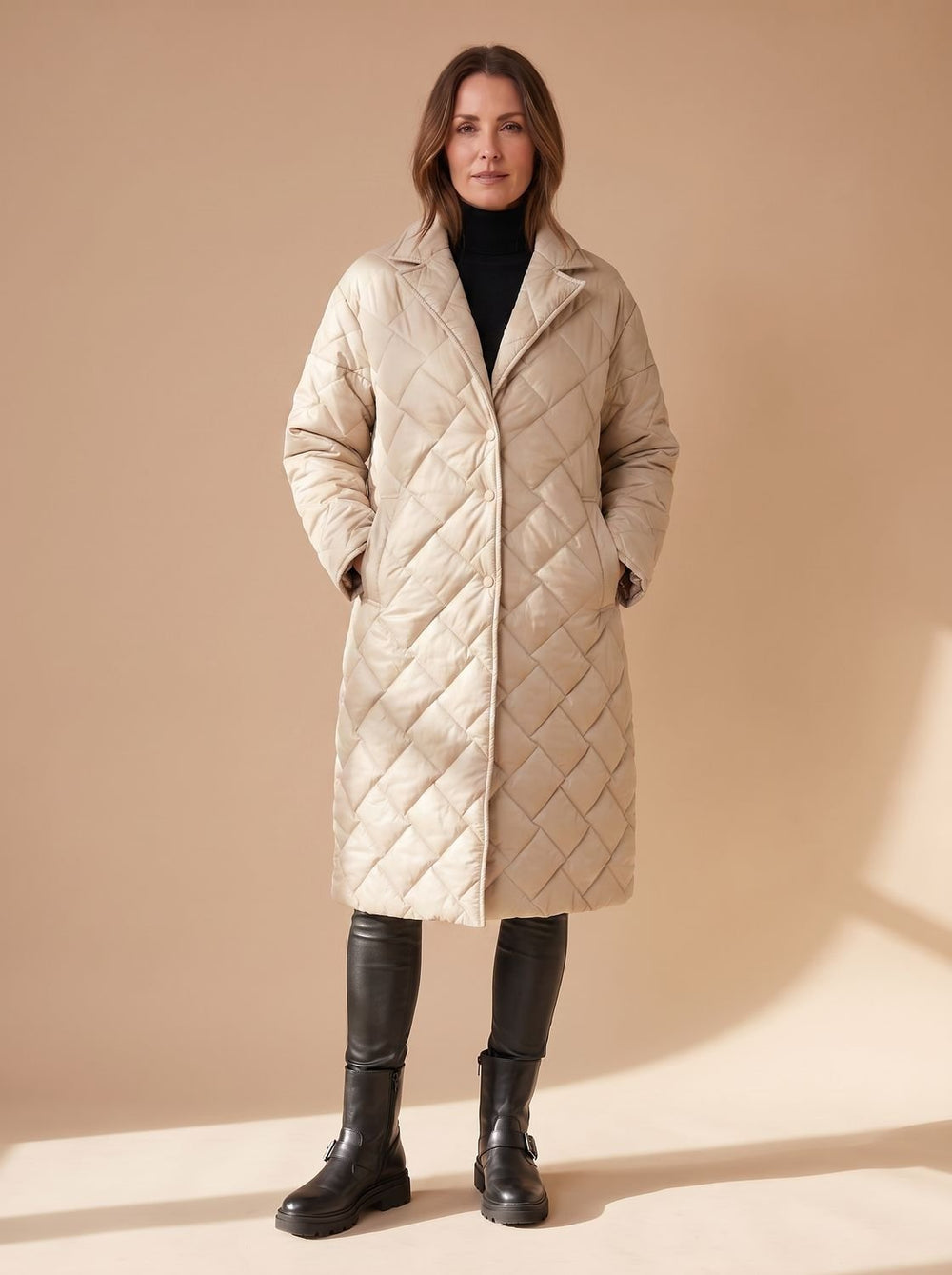 Mia | Women's Quilted Diamond-Stitch Mid-Length Winter Coat