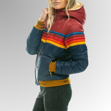 Women's Hooded Quilted Puffer Jacket with Stylish Stripe Bands - Warm & Trendy Outerwear