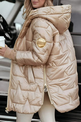Optimized Product Title: **Women's Quilted Hooded Puffer Jacket with Side Zips - Stylish & Warm Winter Outerwear**