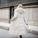Women's Quilted Long Coat with Faux-Fur Hood | Stylish Synthetic Outerwear with Zip Pockets