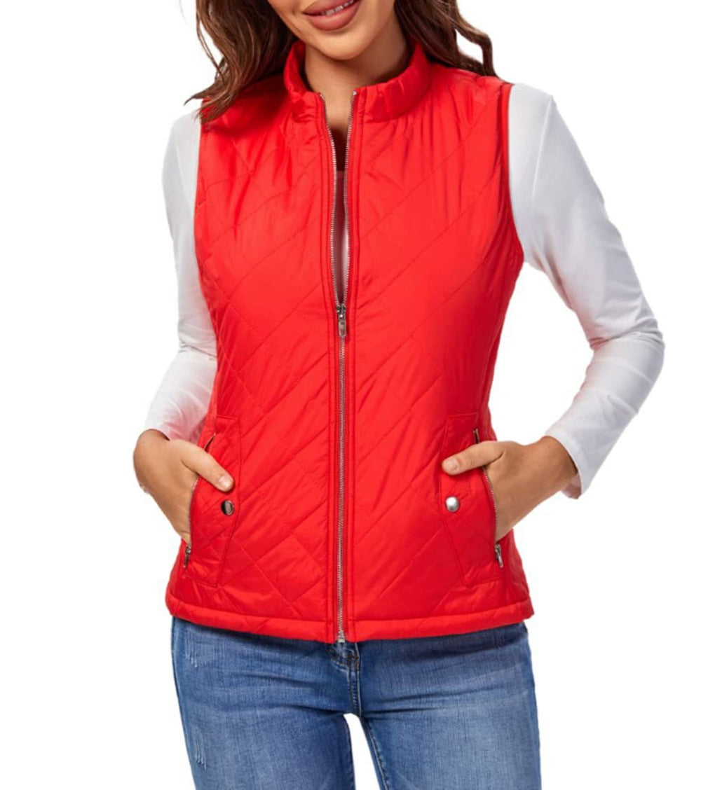 Charlotte | Women's Quilted Zip-Up Lightweight Puffer Vest Stand Collar