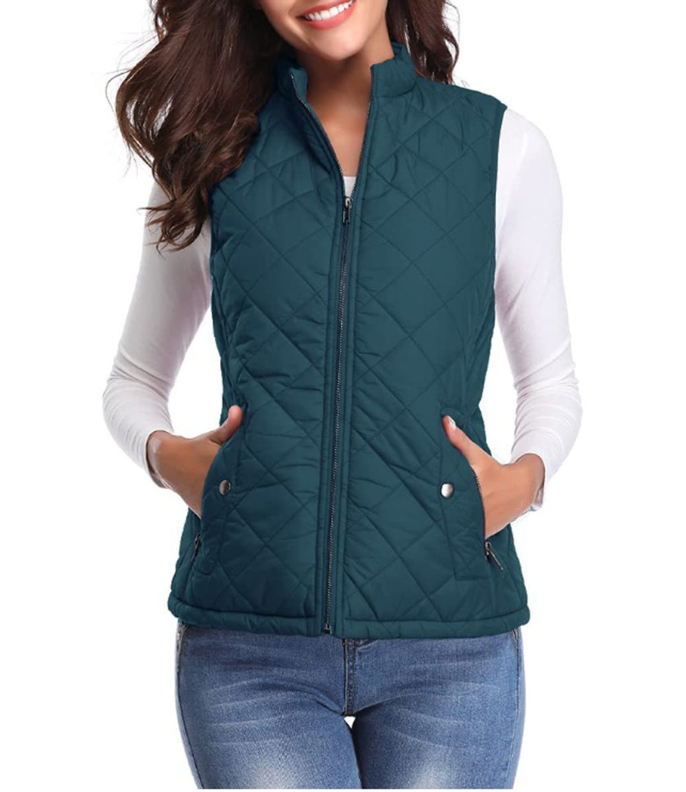 Charlotte | Women's Quilted Zip-Up Lightweight Puffer Vest Stand Collar