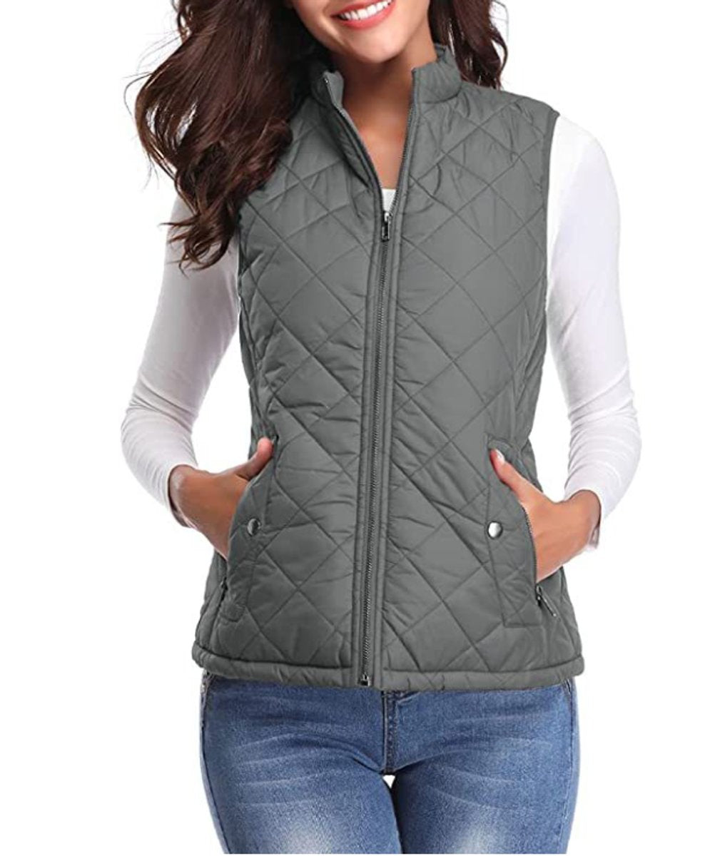 Charlotte | Women's Quilted Zip-Up Lightweight Puffer Vest Stand Collar