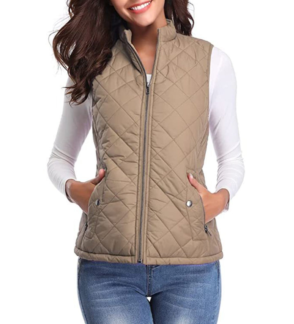 Charlotte | Women's Quilted Zip-Up Lightweight Puffer Vest Stand Collar