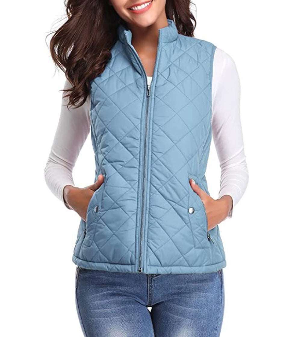 Charlotte | Women's Quilted Zip-Up Lightweight Puffer Vest Stand Collar