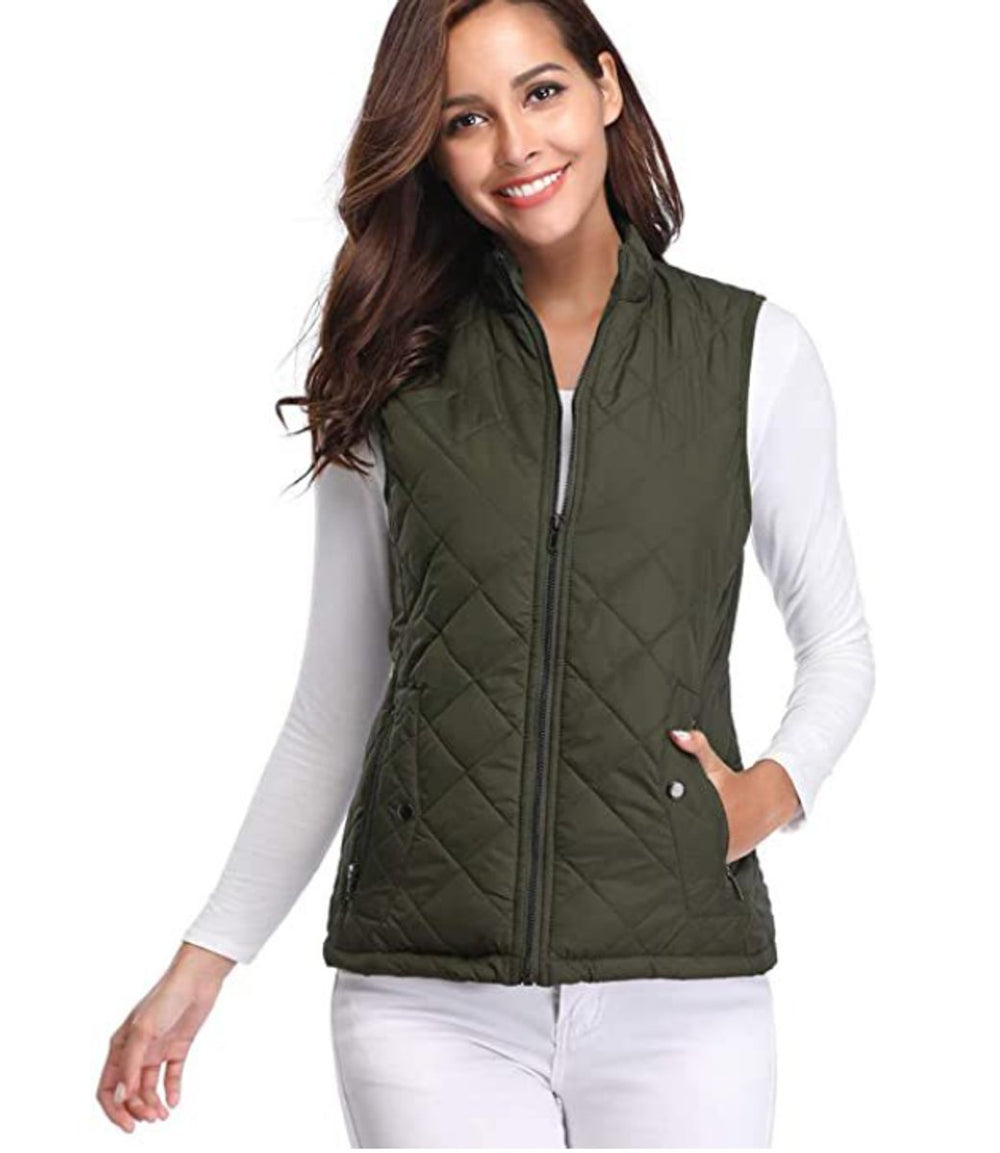 Charlotte | Women's Quilted Zip-Up Lightweight Puffer Vest Stand Collar