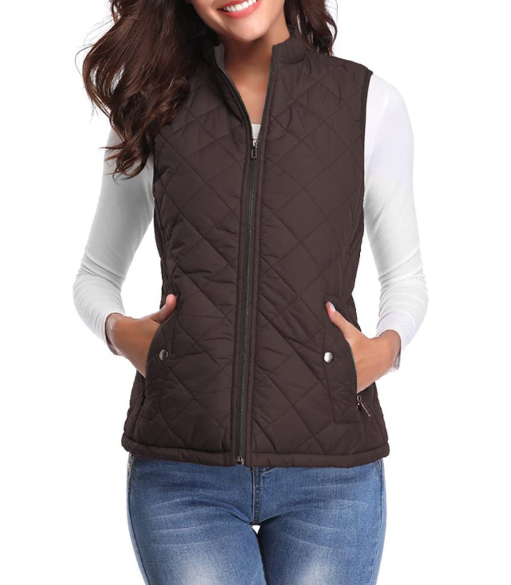Charlotte | Women's Quilted Zip-Up Lightweight Puffer Vest Stand Collar