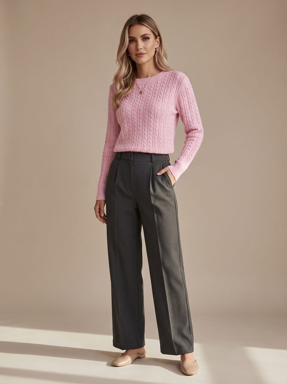 Amelia | Women's Relaxed Cable Knit Crew Neck Sweater