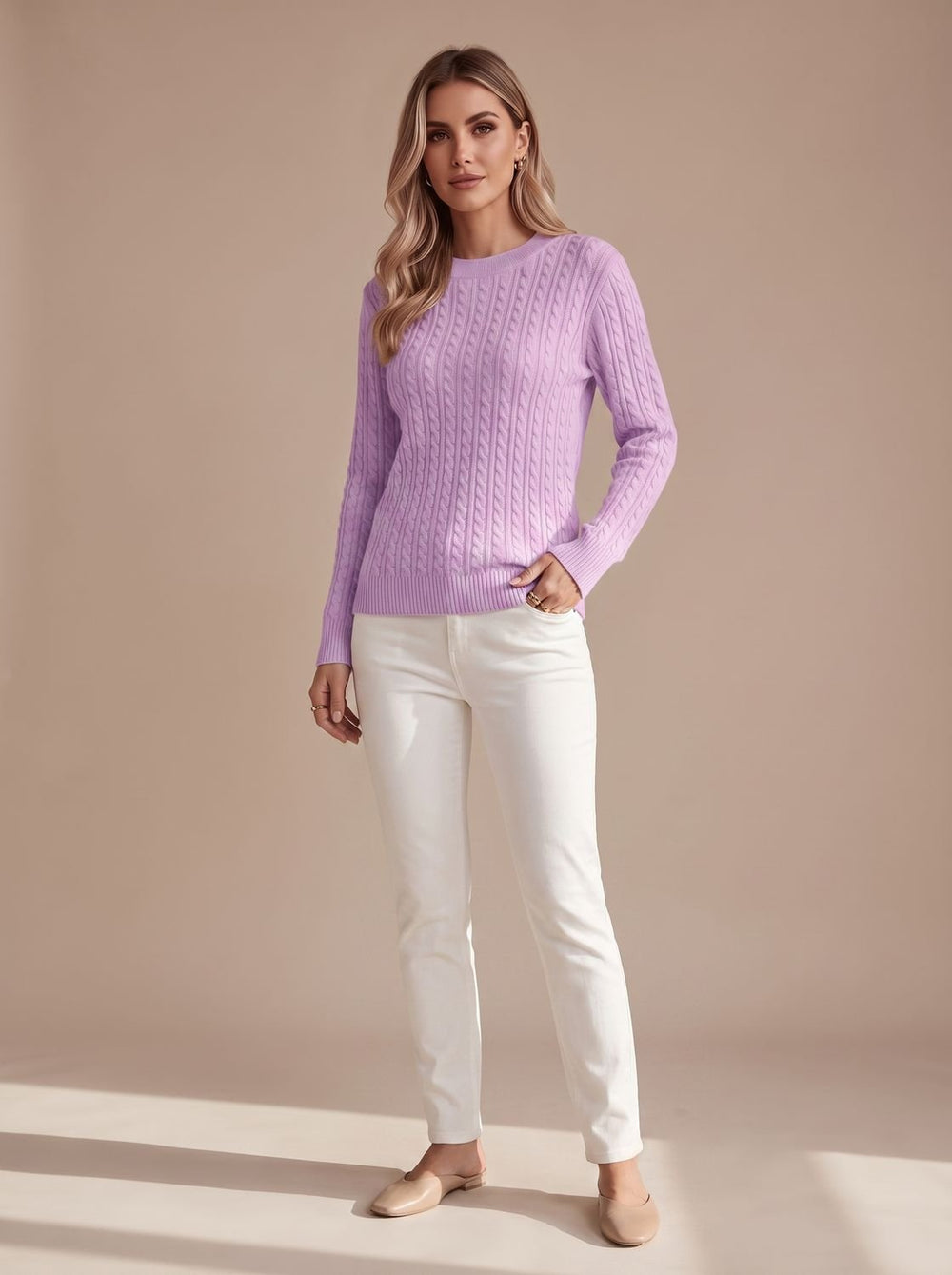 Amelia | Women's Relaxed Cable Knit Crew Neck Sweater