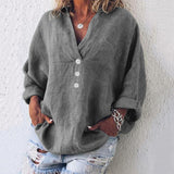 Grace | Women's Relaxed-Fit Cotton Linen Button-Up Pullover Sweater