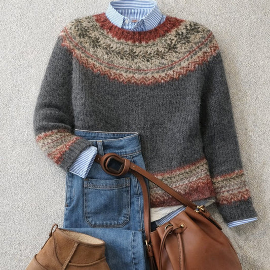 Women's Nordic Fair-Isle Knit Sweater – Crew Neck & Relaxed Fit