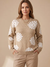 Grace | Women's Relaxed-Fit Floral Intarsia Knit Crewneck Sweater