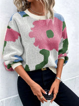Camila | Women's Relaxed-Fit Floral Knit Pullover Sweater - 3