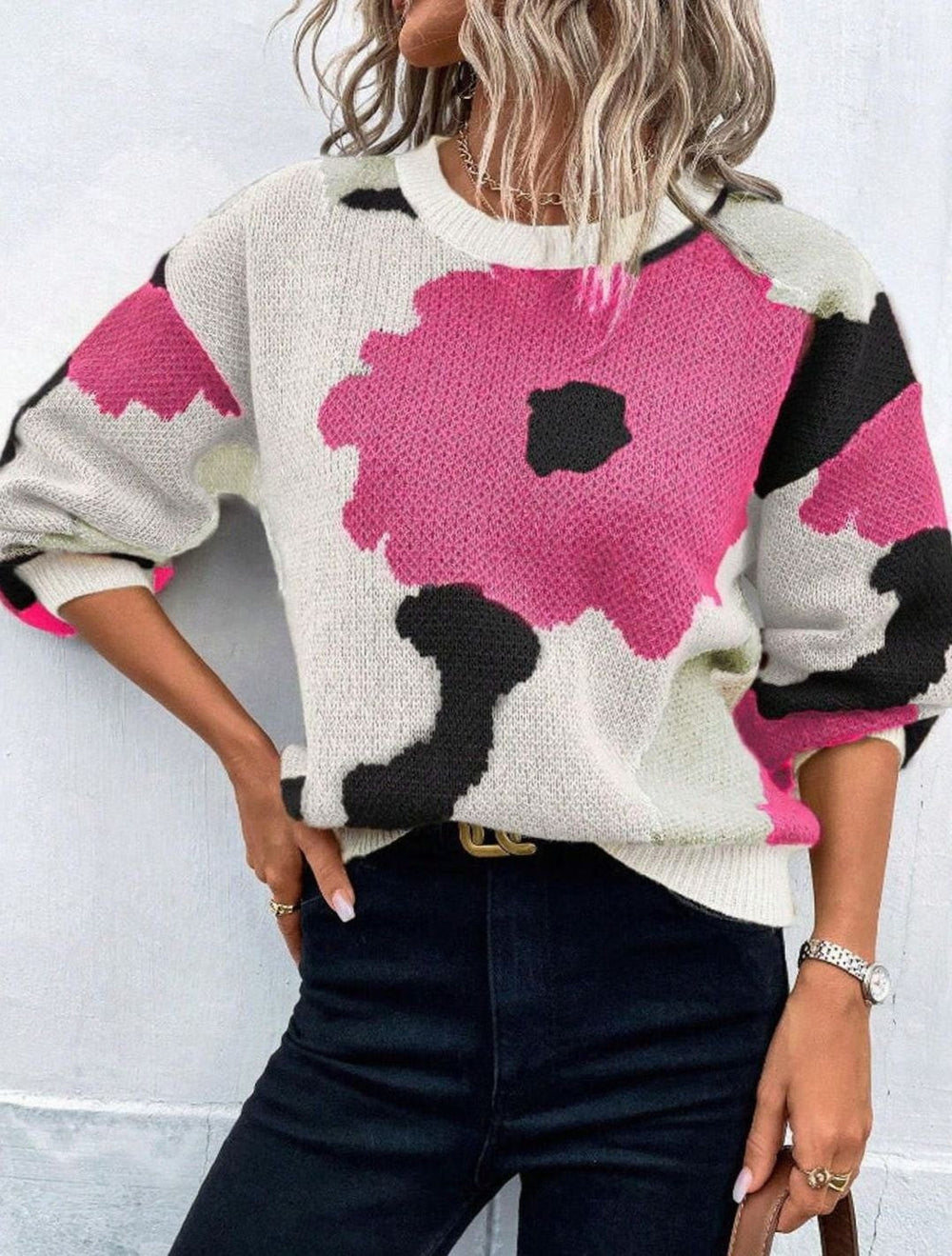Camila | Women's Relaxed-Fit Floral Knit Pullover Sweater - 4