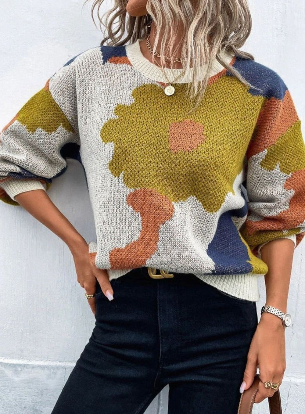 Camila | Women's Relaxed-Fit Floral Knit Pullover Sweater - 5