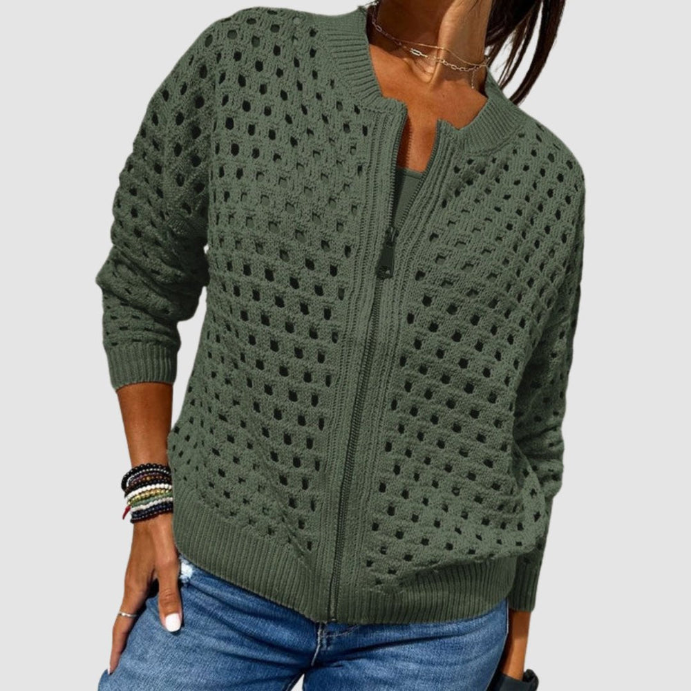 Luna | Women's Relaxed-Fit Hollow-Knit Zip-Up Cardigan