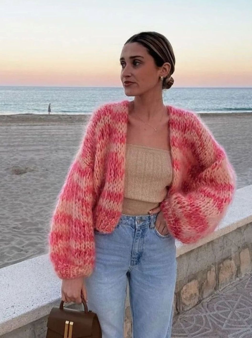 Aria | Women's Relaxed-Fit Striped Knitted Cardigan Oversized Sweater - 3