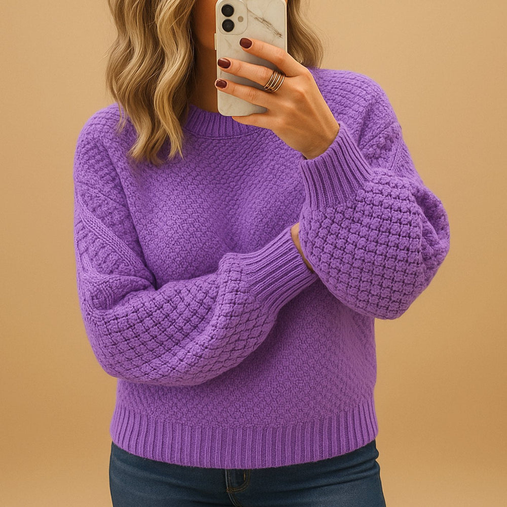 Emma | Women's Relaxed-Fit Textured Crewneck Knit Sweater - 5
