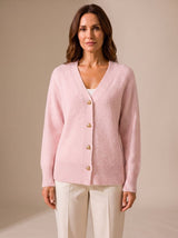 Sophia | Women's Relaxed-Fit V-Neck Gold Heart-Button Knitwear Cardigan