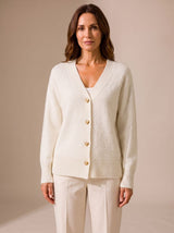 Sophia | Women's Relaxed-Fit V-Neck Gold Heart-Button Knitwear Cardigan