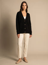 Sophia | Women's Relaxed-Fit V-Neck Gold Heart-Button Knitwear Cardigan