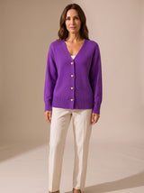 Sophia | Women's Relaxed-Fit V-Neck Gold Heart-Button Knitwear Cardigan