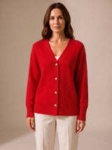 Sophia | Women's Relaxed-Fit V-Neck Gold Heart-Button Knitwear Cardigan