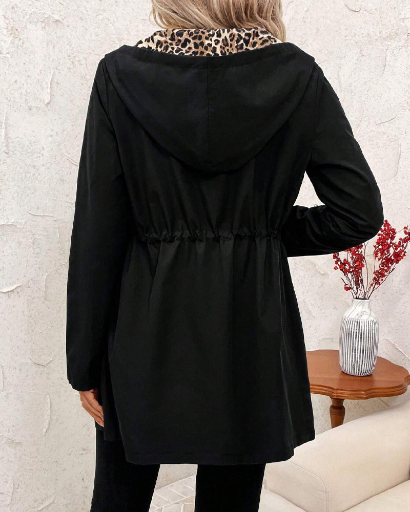 Women's Reversible Hooded Polyester Coat with Zipper Pockets - Stylish & Versatile Outerwear