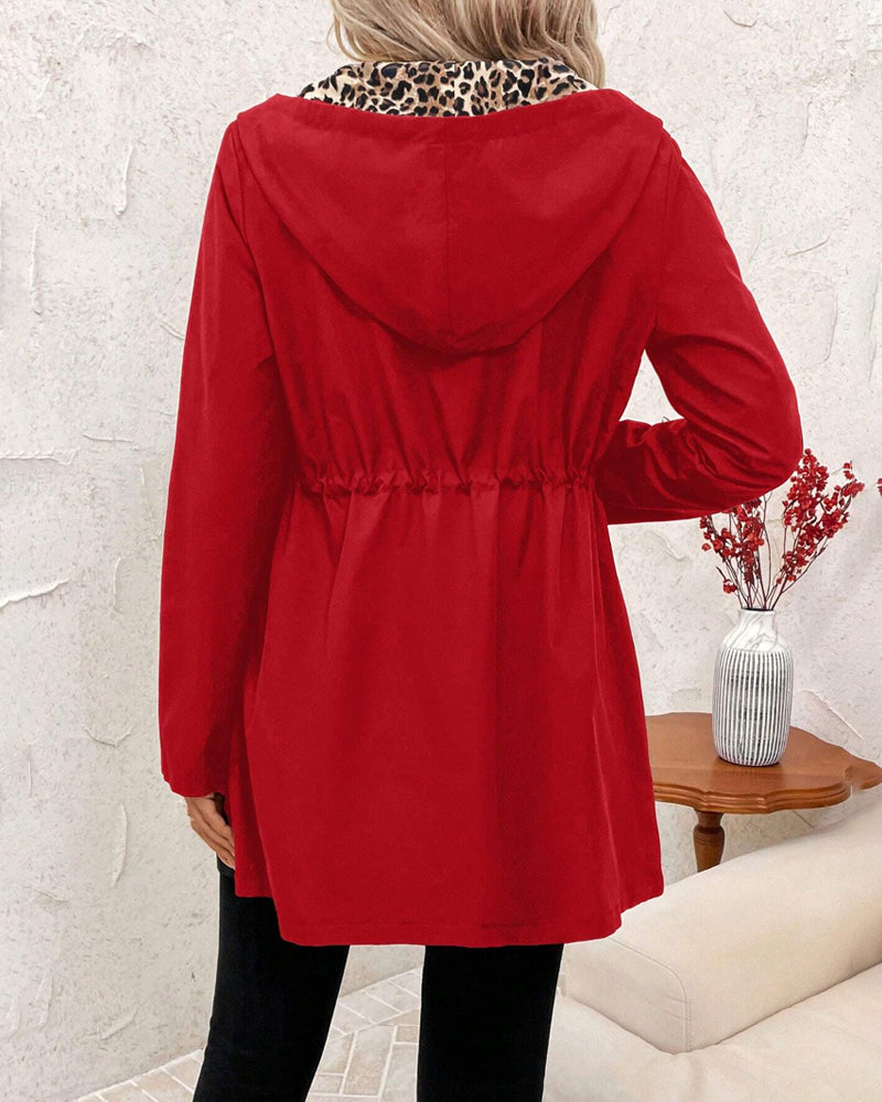 Women's Reversible Hooded Polyester Coat with Zipper Pockets - Stylish & Versatile Outerwear