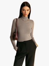 Women's Mock Neck Rib Knit Sweater - Long Sleeve Cozy Knit Top